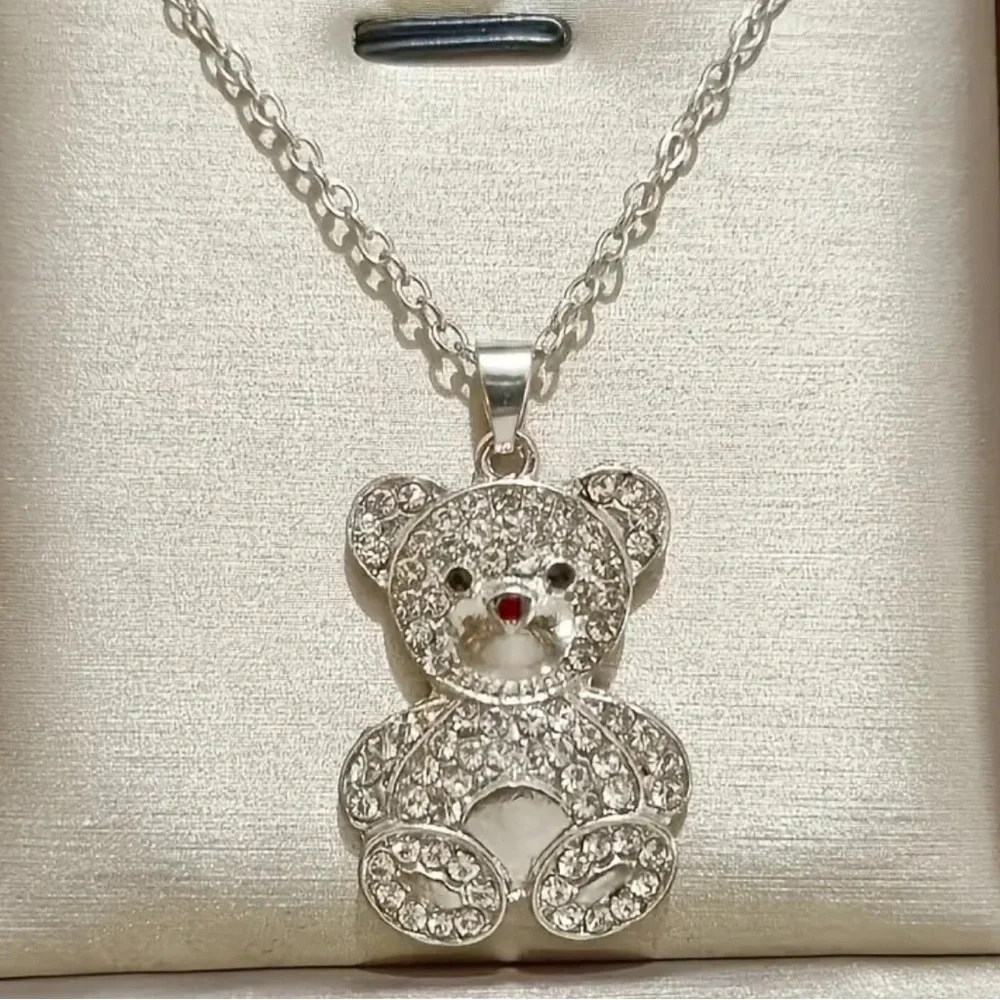 NEW CUTE Teddy Bear Silver 925 Filled Sapphire Pendant Necklace